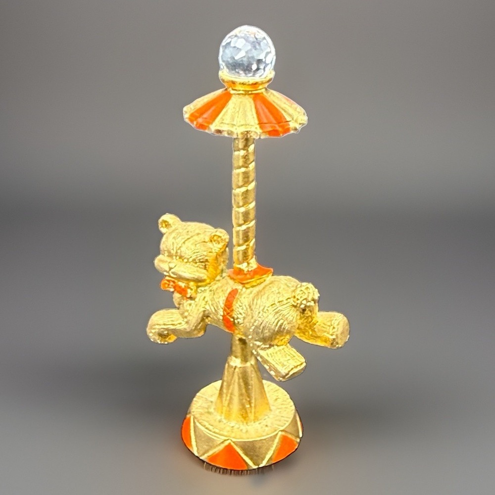 VTG 1985 Spooniques Gold Tone Carousel Bear Miniature Figurine Crystal Top #382